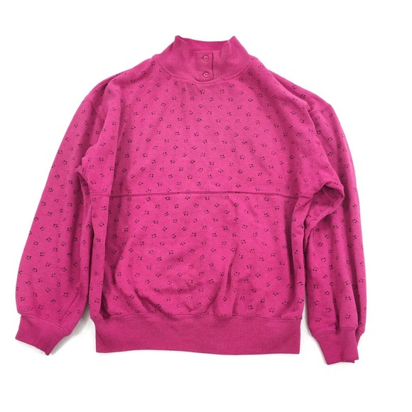 Vintage 1980 Vintage Mock Neck Floral Print Sweatshirt Size Large Womens Pink L - Picture 2 of 8